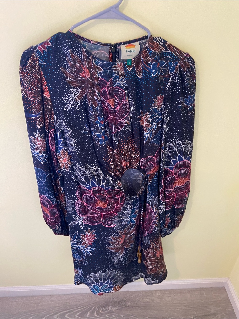 FARM Rio Navy Paisley-Style Printed Dress with Pink and Blue Accents